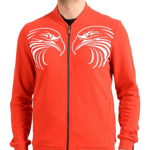 Roberto Cavalli Sport Men's Red Full Zip Graphic Print Track Bomber Jacket